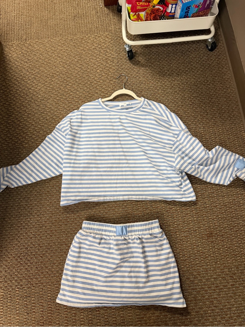 Women’s Light Blue & White Striped Pajama Set – Two-Piece Sleepwear